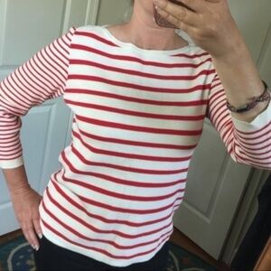 J. Crew Factory Red Mixed Stripe Holiday Sweater